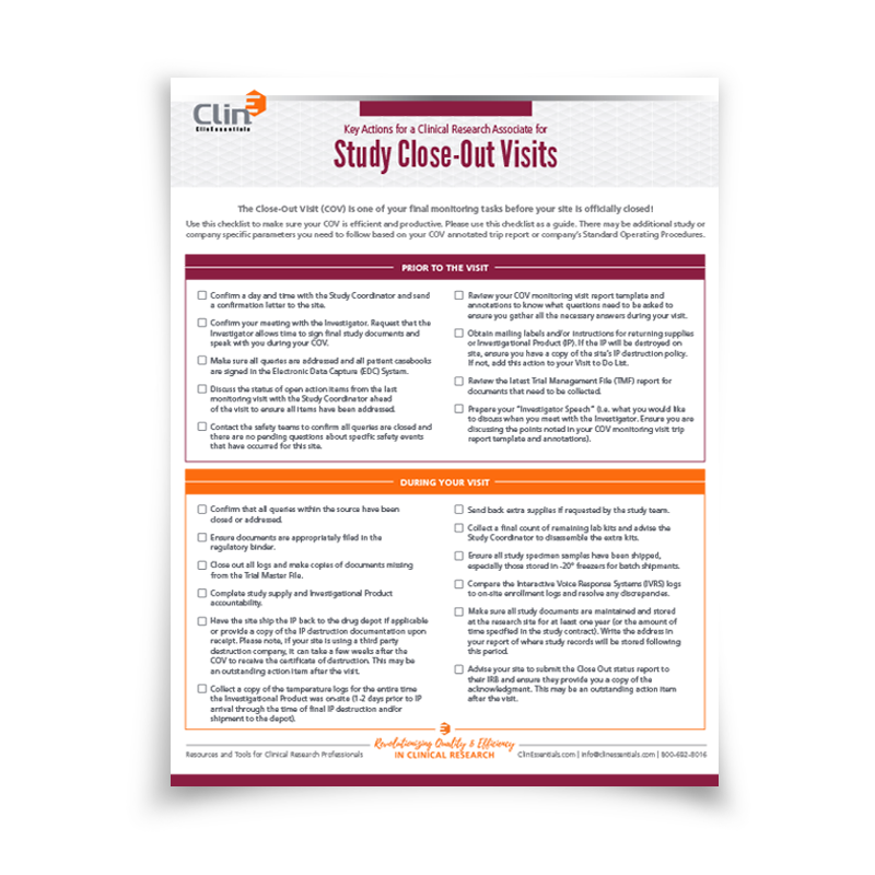Close-Out Visit Checklist