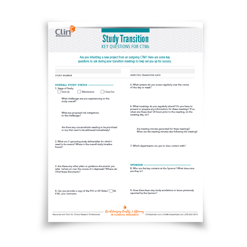 Study Transition Checklist for CTMs